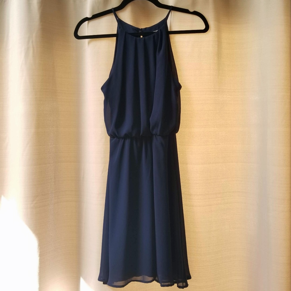 Lush Blouson Chiffon Skater Dress Navy Small